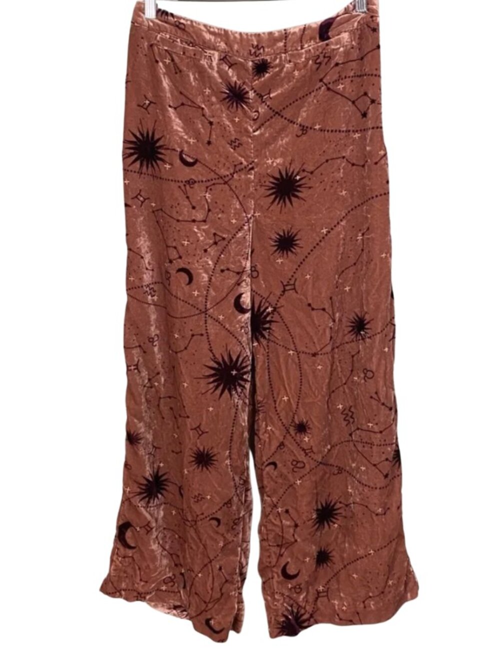 Anthropologie Embroidered Velvet Wide-Leg Pants Celestial Zodiac Brown Size 8 - Picture 12 of 13